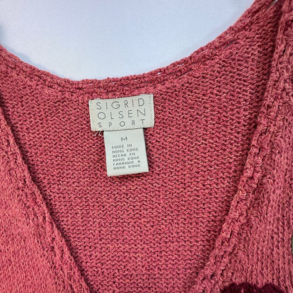 VINTAGE SIGRID OLSEN Sport Knit Sweater Vest Embroidered Ramie Cotton Wool SZ M - Picture 4 of 8